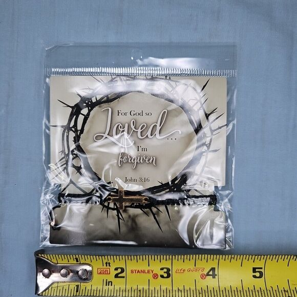 Adjustable Black Bracelet Crucifix Catholic Gift For God So Loved I Am Forgiven - Picture 4 of 5